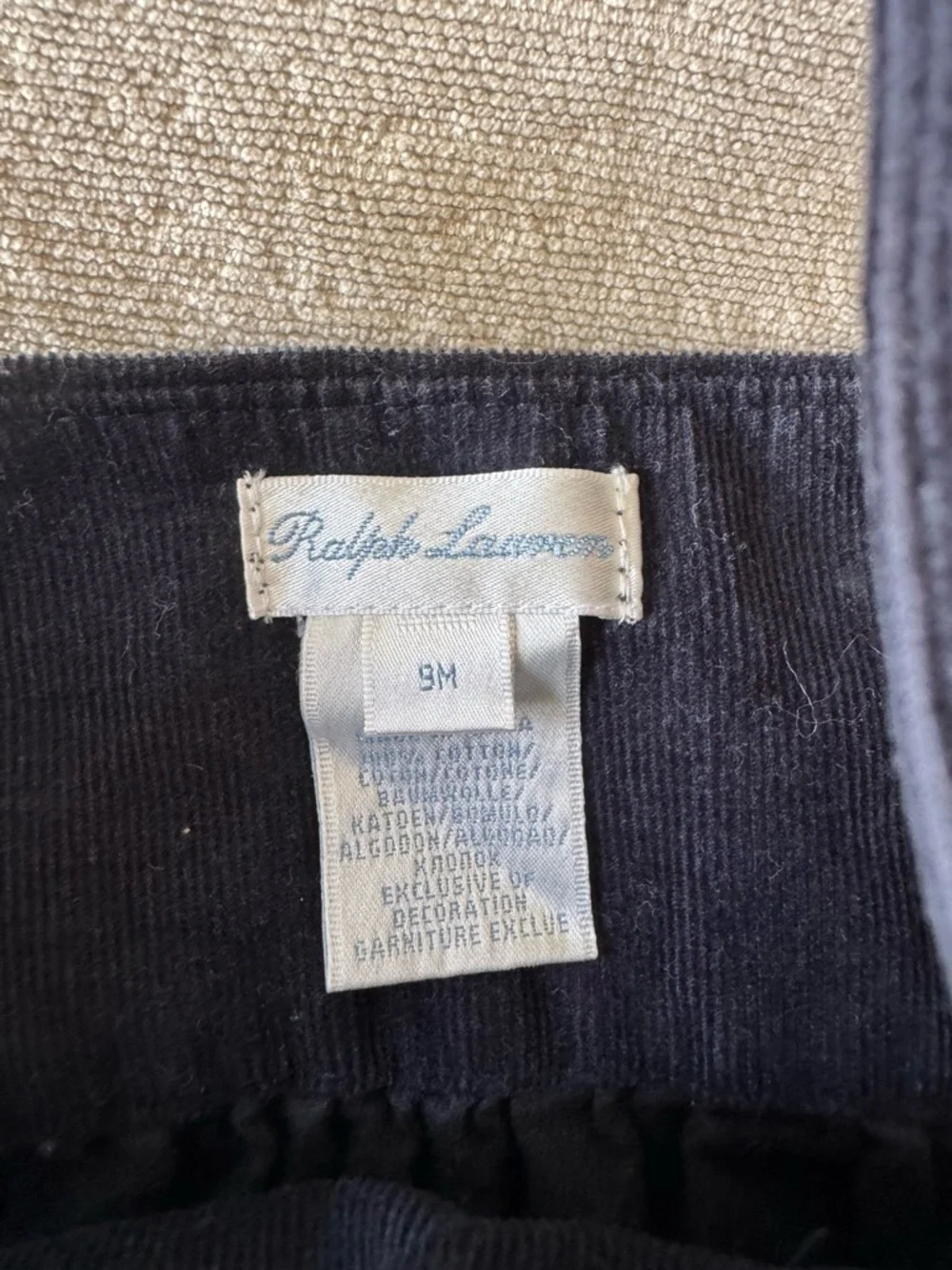 Ralph Lauren Baby Girl Corduroy Ruffle Dress 9M Navy Blue Button Front Boho